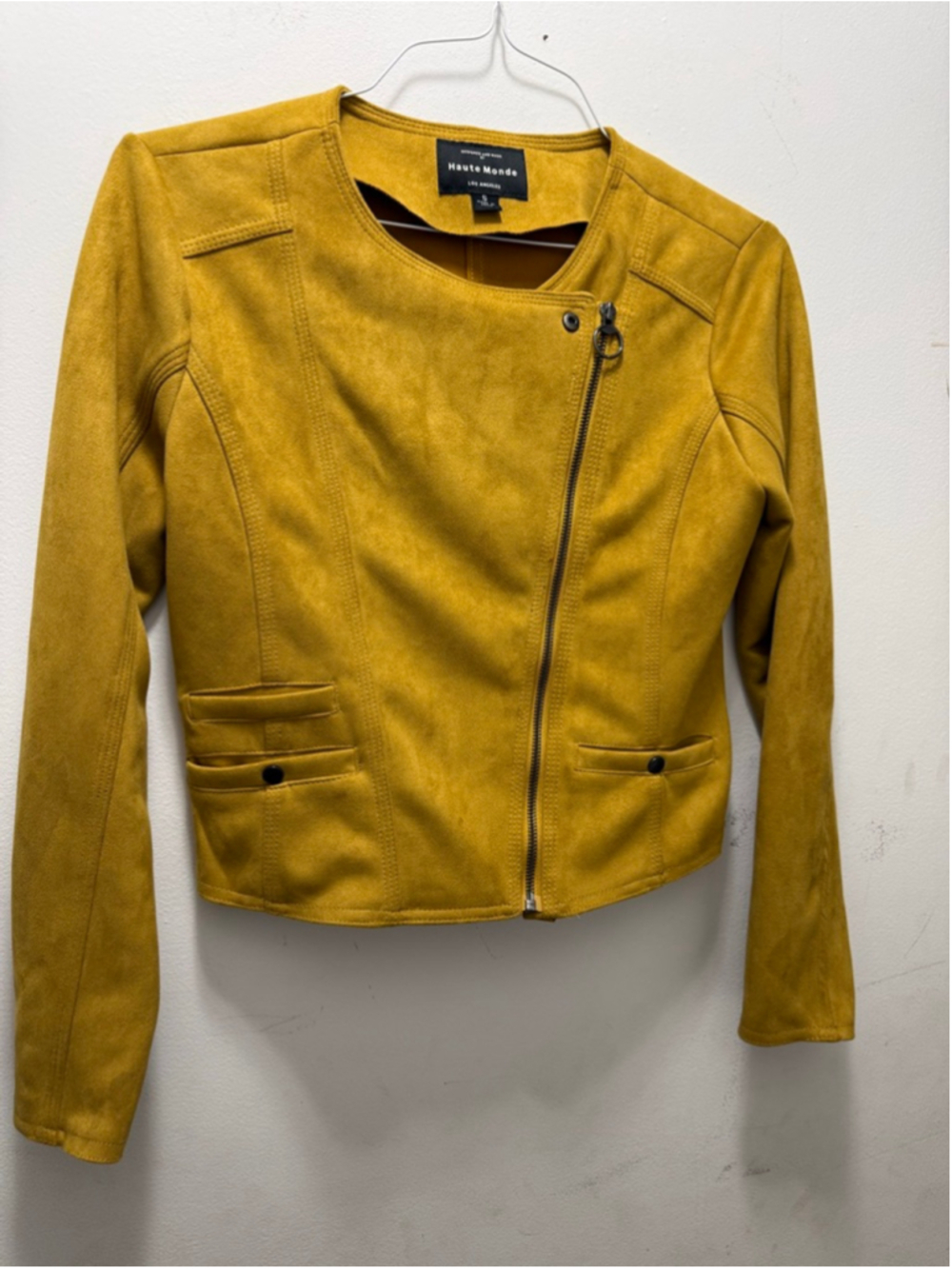 Women's Haute Monde Mustard Faux Suede Moto Jacket S
